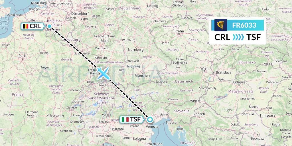 FR6033 Ryanair Flight Map: Brussels to Treviso