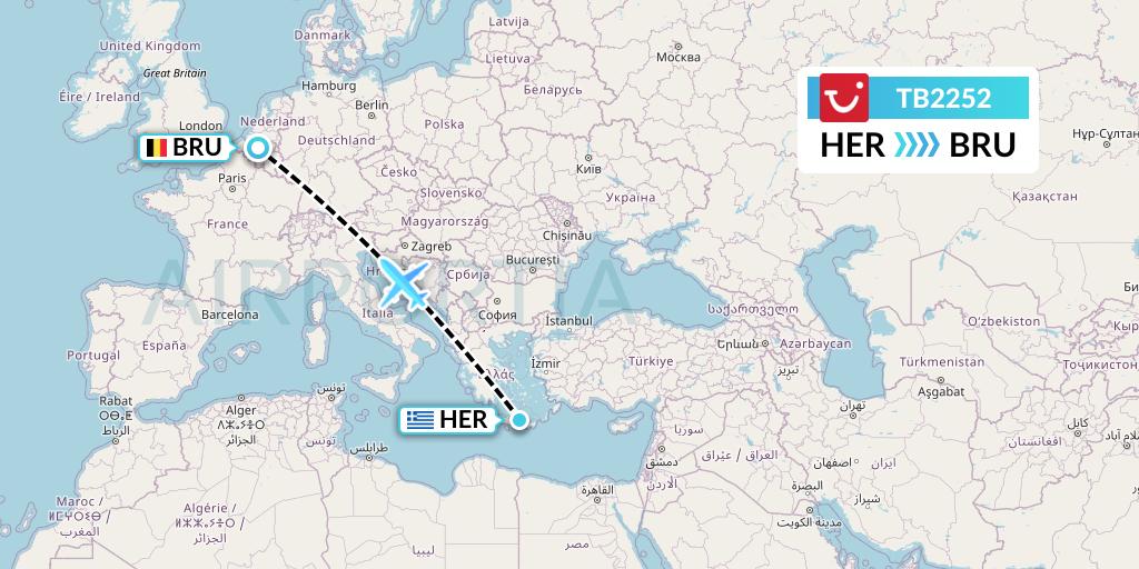 TB2252 TUI fly Belgium Flight Map: Heraklion to Brussels