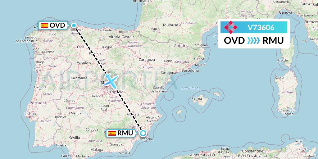 V73606 Volotea Flight Map: Asturias to Murcia