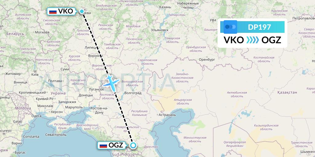 DP197 Pobeda Flight Map: Moscow to Beslan