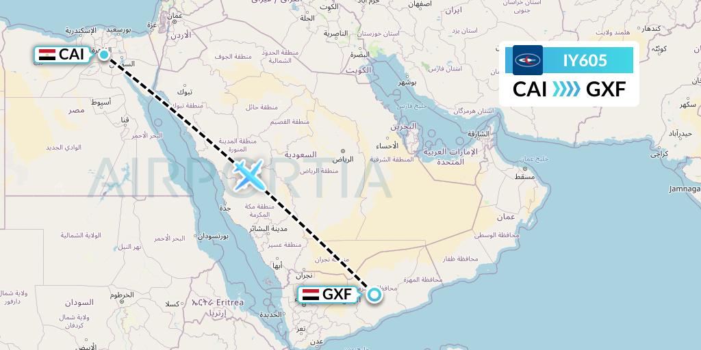 IY605 Yemenia Flight Map: Cairo to Sayun