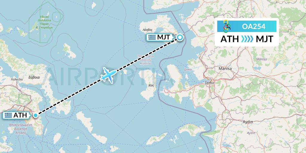 OA254 Olympic Air Flight Map: Athens to Mytilene