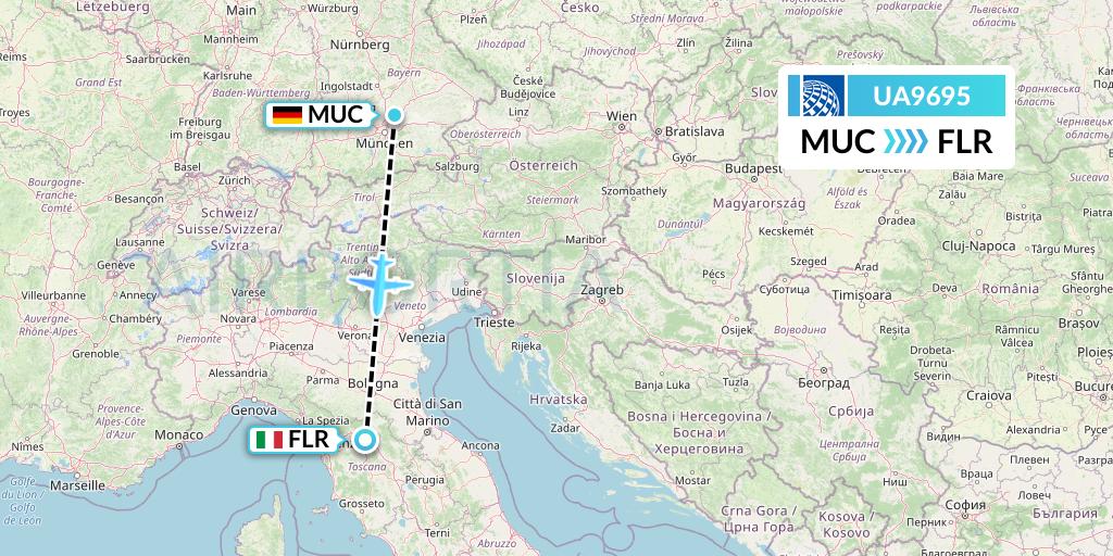 UA9695 United Airlines Flight Map: Munich to Florence