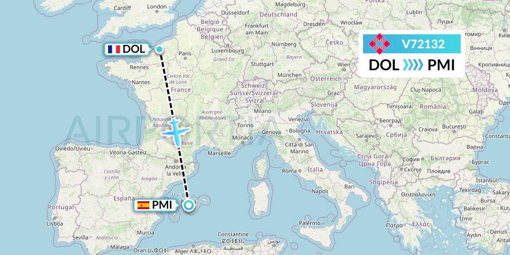 V72132 Volotea Flight Map: Deauville to Palma de Mallorca