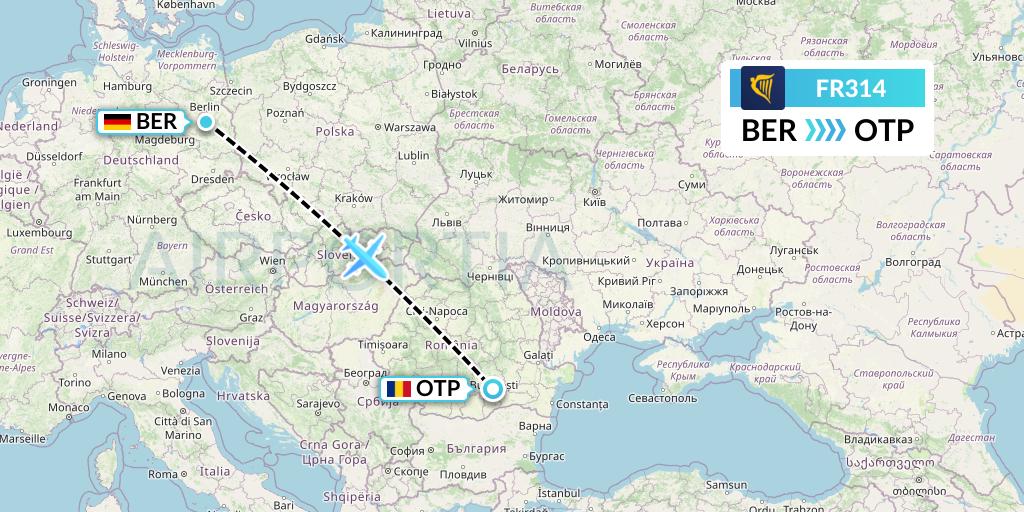 FR314 Ryanair Flight Map: Berlin to Bucharest
