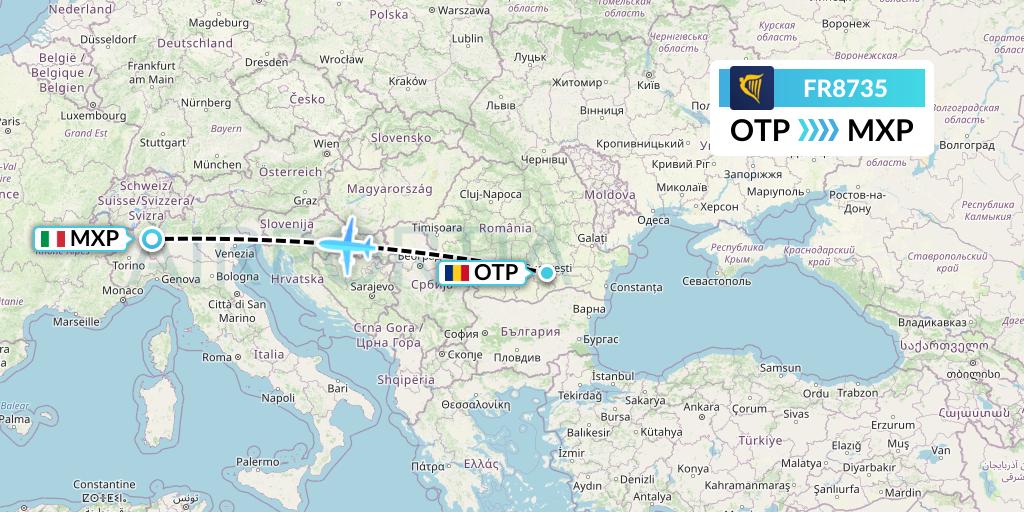 FR8735 Ryanair Flight Map: Bucharest to Milan