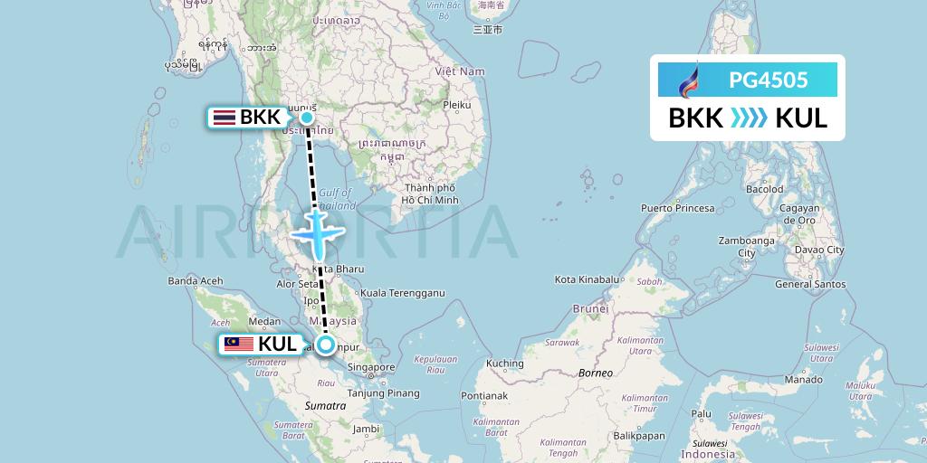 PG4505 Bangkok Airways Flight Map: Bangkok to Kuala Lumpur