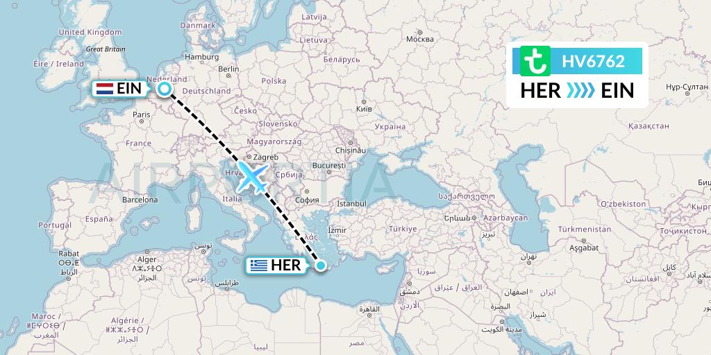 HV6762 Transavia Flight Map: Heraklion to Eindhoven