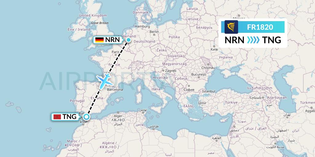 FR1820 Ryanair Flight Map: Weeze to Tangier