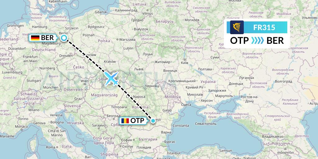 FR315 Ryanair Flight Map: Bucharest to Berlin