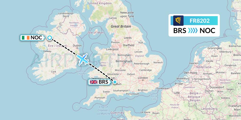 FR8202 Ryanair Flight Map: Bristol to Knock