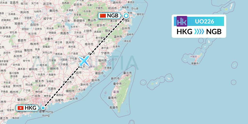 UO226 Hong Kong Express Flight Map: Hong Kong to Ningbo