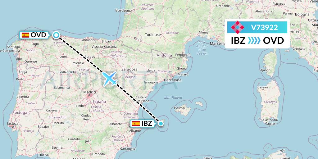 V73922 Volotea Flight Map: Ibiza to Asturias