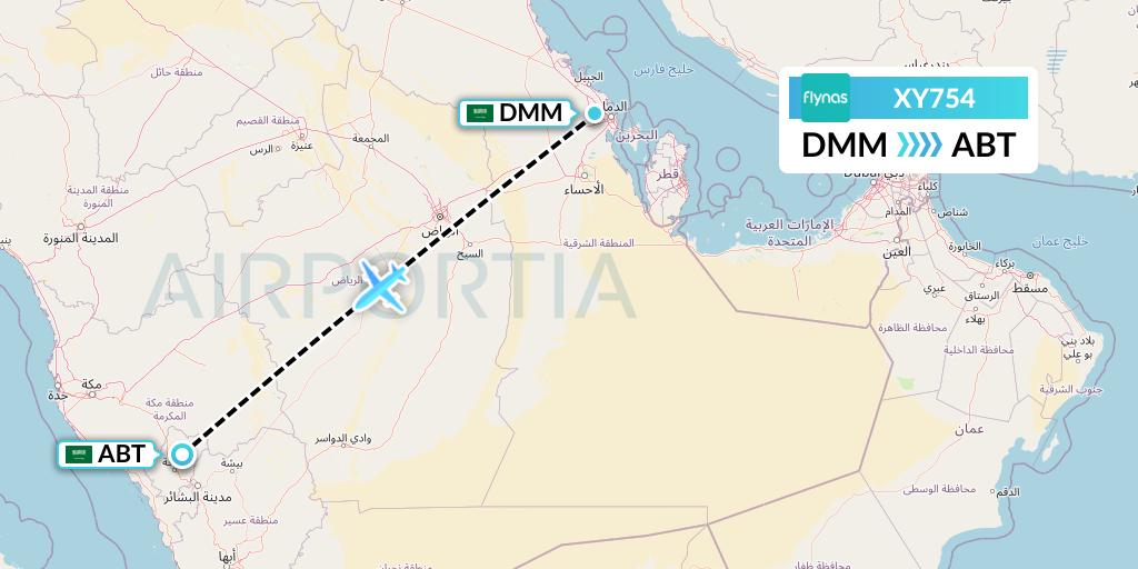 XY754 Flynas Flight Map: Dammam to Al-Baha