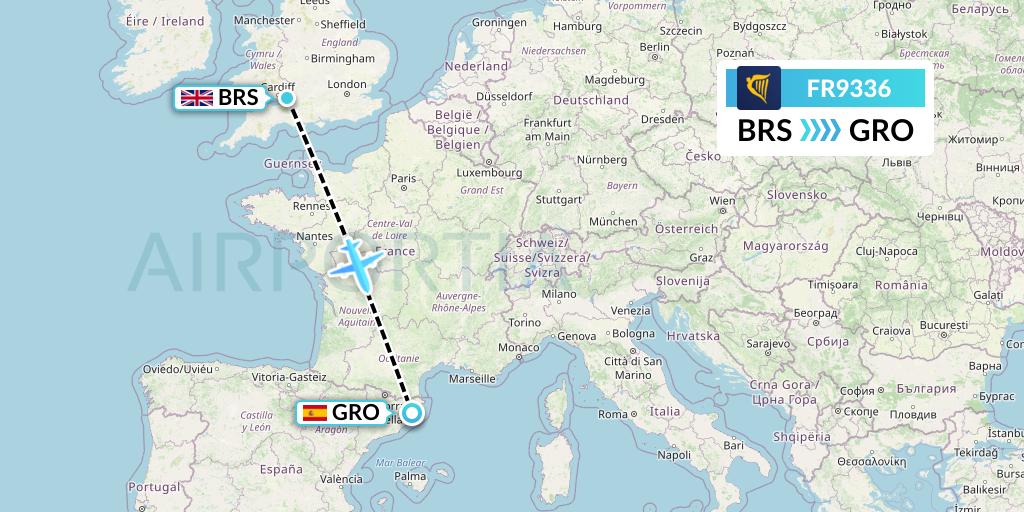 FR9336 Ryanair Flight Map: Bristol to Girona
