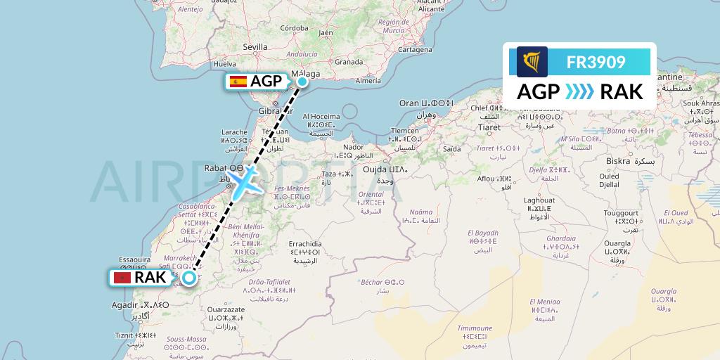 FR3909 Ryanair Flight Map: Malaga to Marrakesh 