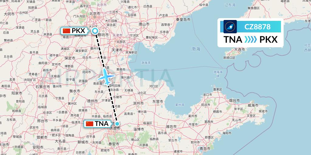 CZ8878 China Southern Airlines Flight Map: Jinan to Beijing