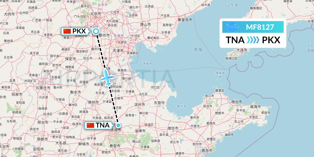 MF8127 Xiamen Airlines Flight Map: Jinan to Beijing
