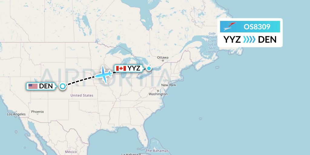 OS8309 Austrian Airlines Flight Map: Toronto to Denver