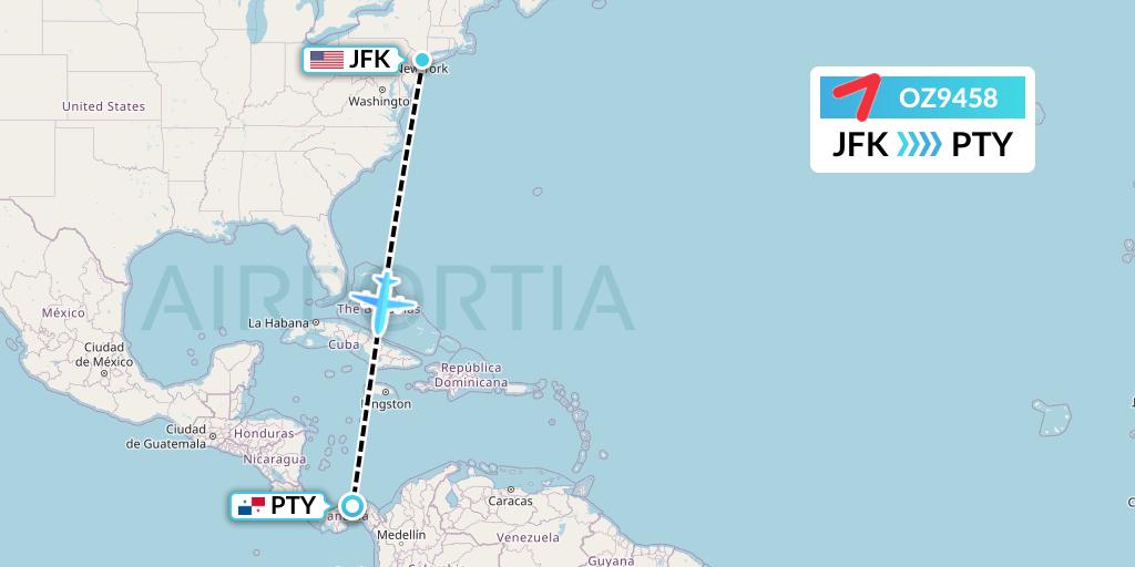 OZ9458 Asiana Airlines Flight Map: New York to Panama City