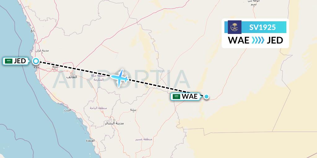 SV1925 Saudi Arabian Airlines Flight Map: Saudi Arabia to Jeddah