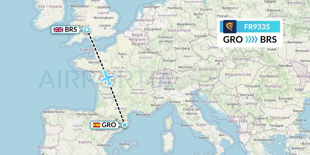 FR9335 Ryanair Flight Map: Girona to Bristol