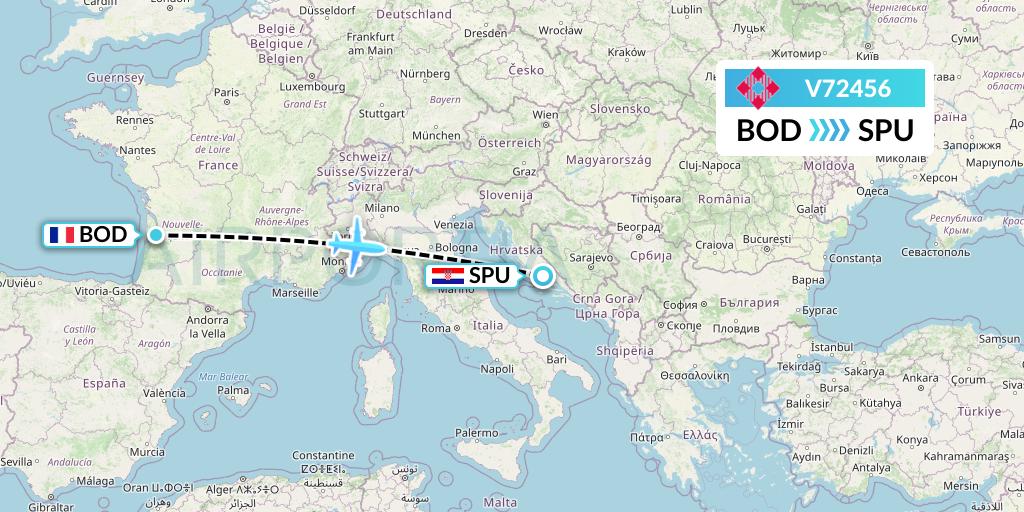 V72456 Volotea Flight Map: Bordeaux to Split