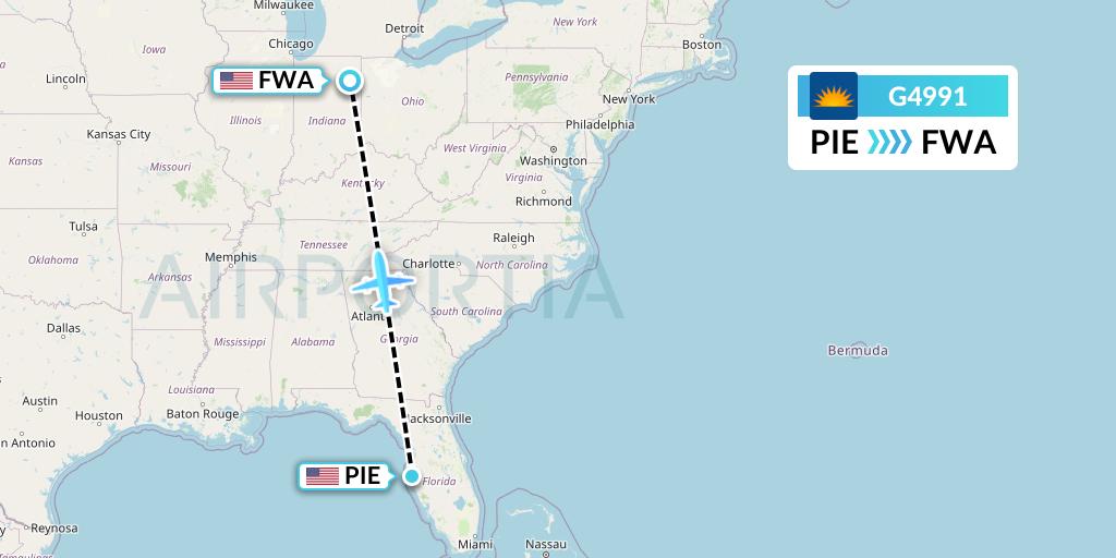 G4991 Allegiant Air Flight Map: St. Petersburg to Fort Wayne