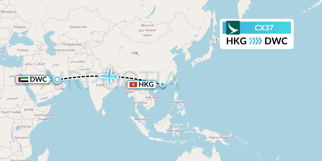CX37 Cathay Pacific Flight Map: Hong Kong to Dubai