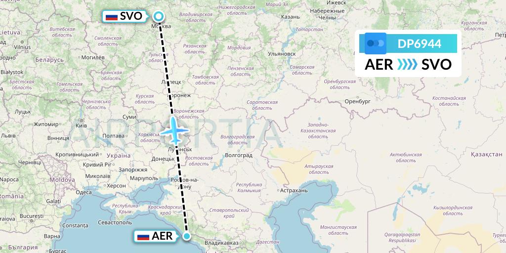 DP6944 Pobeda Flight Map: Sochi to Moscow