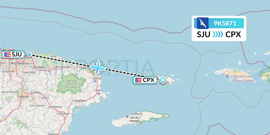 9K5871 Cape Air Flight Map: San Juan to Isla De Culebra
