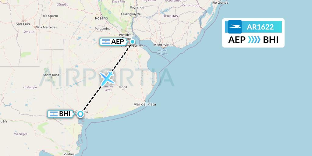 AR1622 Aerolineas Argentinas Flight Map: Buenos Aires to Bahia Blanca