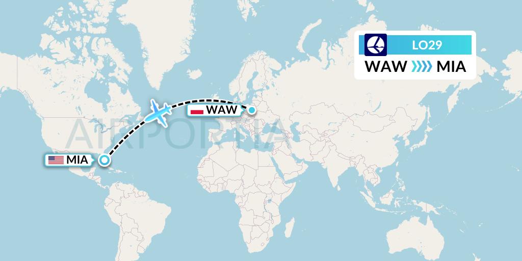 LO29 Flight Status LOT Warsaw to Miami (LOT29)