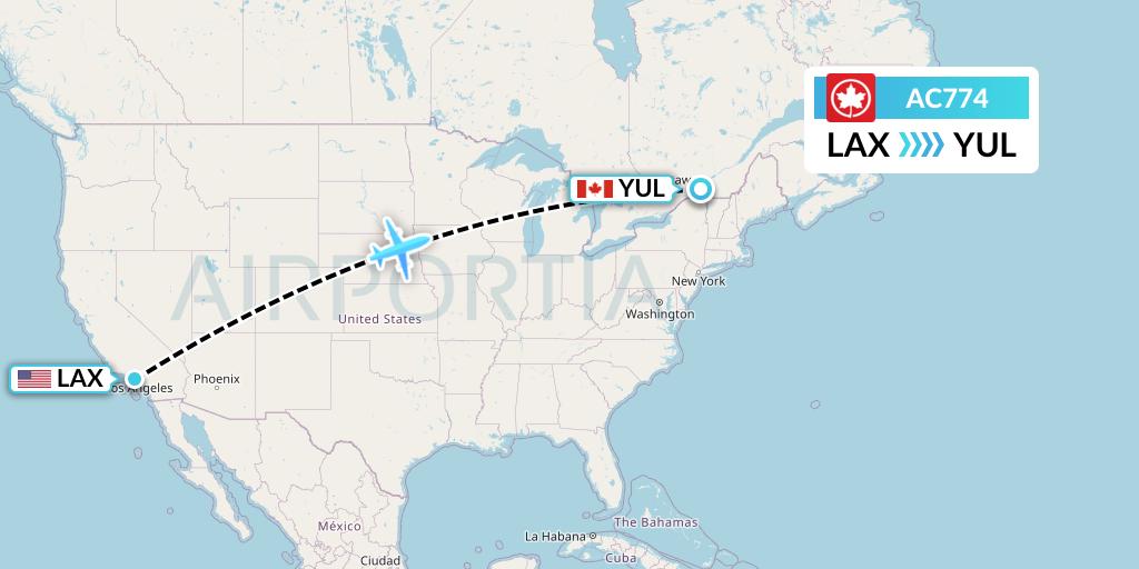 AC774 Air Canada Flight Map: Los Angeles to Montreal
