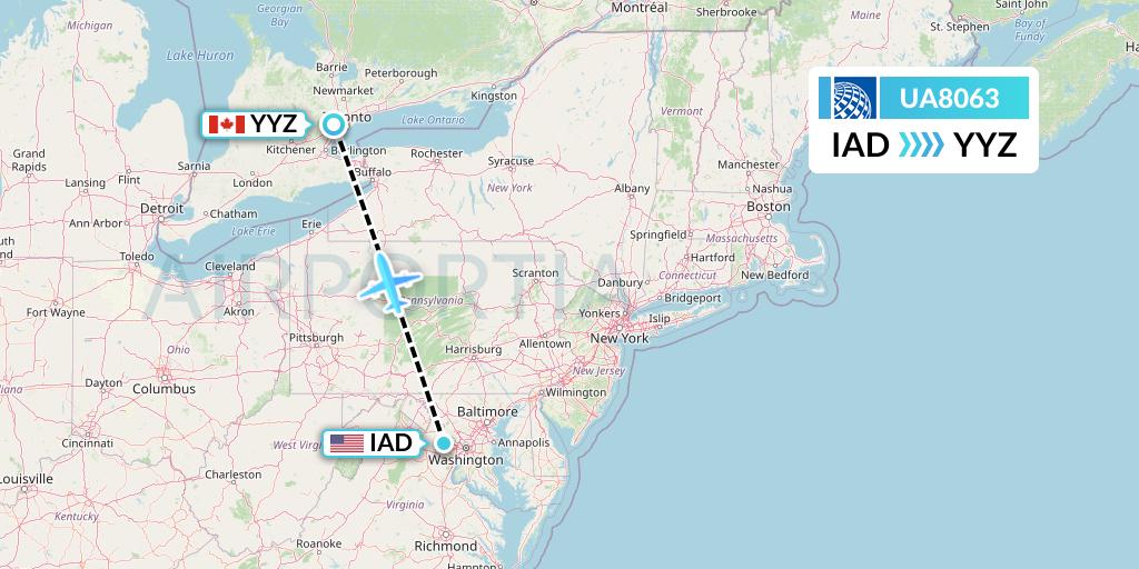 UA8063 United Airlines Flight Map: Washington to Toronto