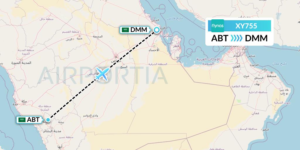 XY755 Flynas Flight Map: Al-Baha to Dammam