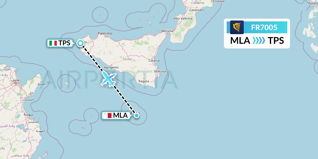 FR7005 Ryanair Flight Map: Malta to Trapani