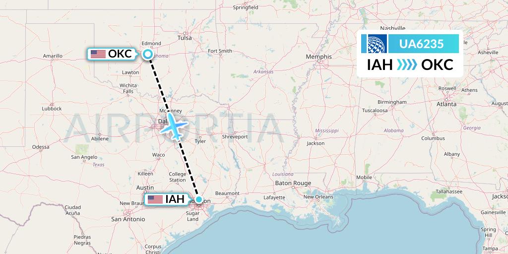 UA6235 United Airlines Flight Map: Houston to Oklahoma City