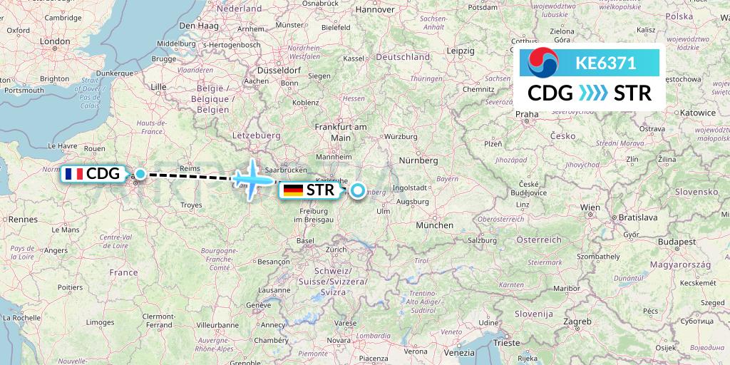 KE6371 Korean Air Flight Map: Paris to Stuttgart