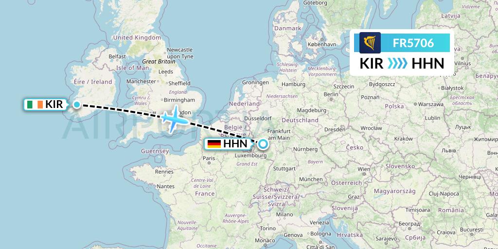 FR5706 Ryanair Flight Map: Kerry to Hahn