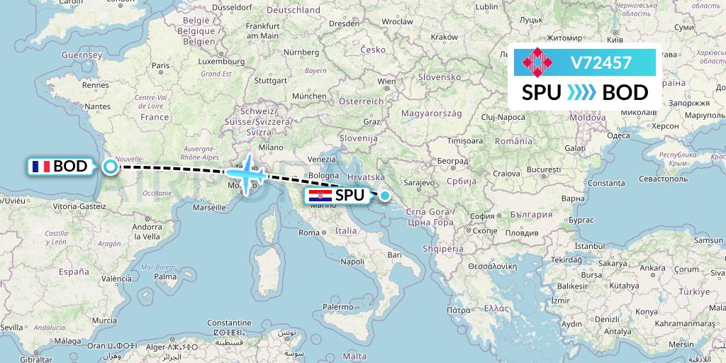 V72457 Volotea Flight Map: Split to Bordeaux