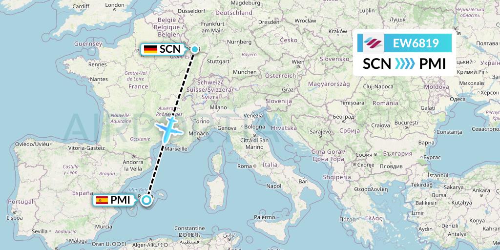 EW6819 Eurowings Flight Map: Saarbrucken to Palma de Mallorca
