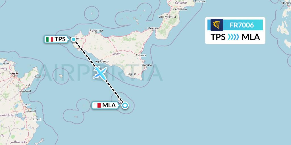 FR7006 Ryanair Flight Map: Trapani to Malta