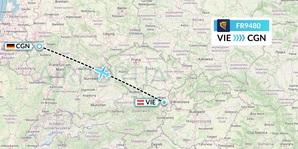 FR9480 Ryanair Flight Map: Vienna to Cologne