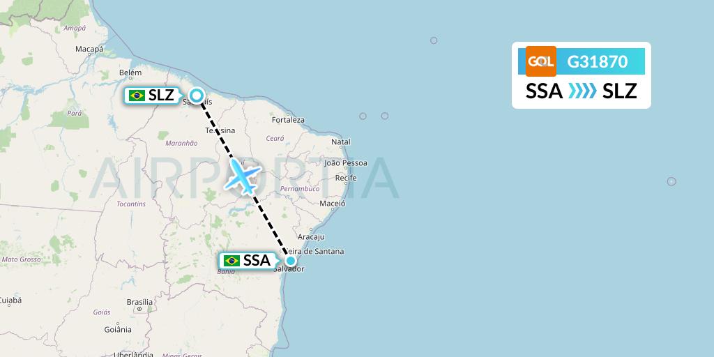 G31870 GOL Transportes Aeros Flight Map: Salvador to Sao Luis