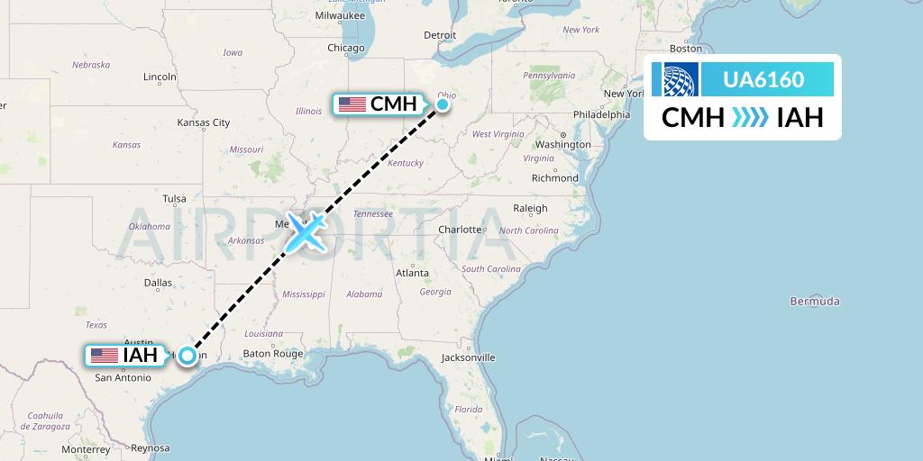 UA6160 United Airlines Flight Map: Columbus to Houston