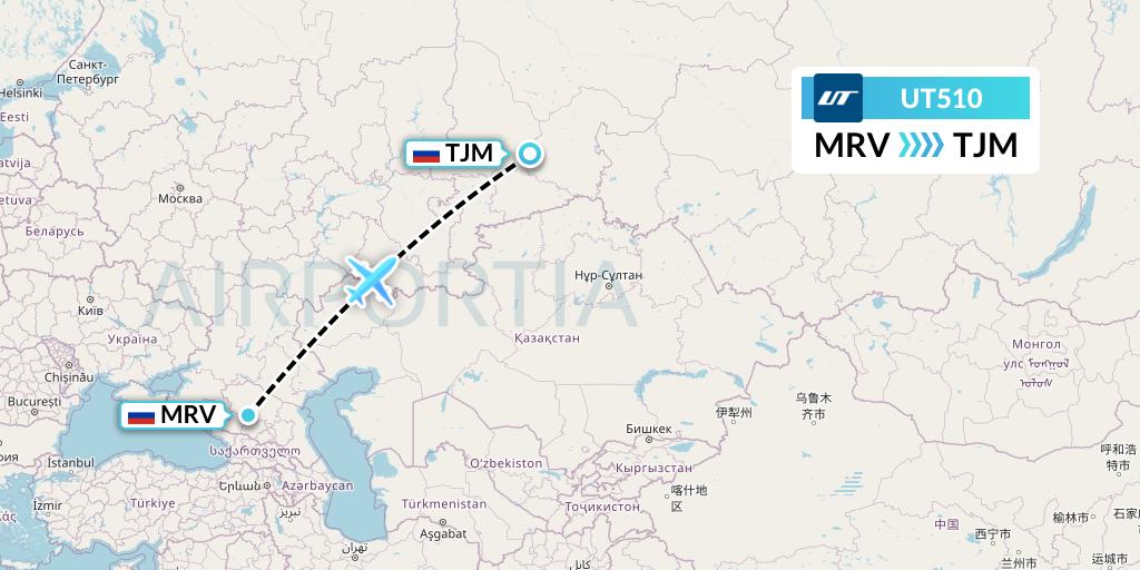 UT510 UTair Flight Map: Mineralnye Vody to Tyumen