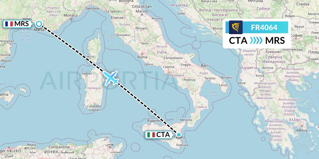 FR4064 Ryanair Flight Map: Catania to Marseille