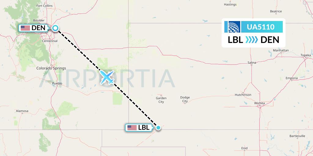 UA5110 United Airlines Flight Map: Liberal to Denver