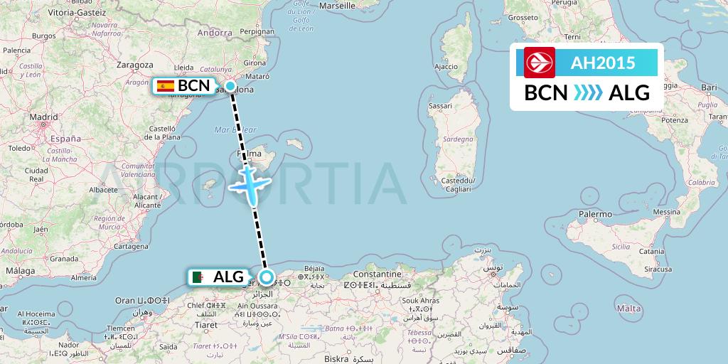 AH2015 Air Algerie Flight Map: Barcelona to Algiers